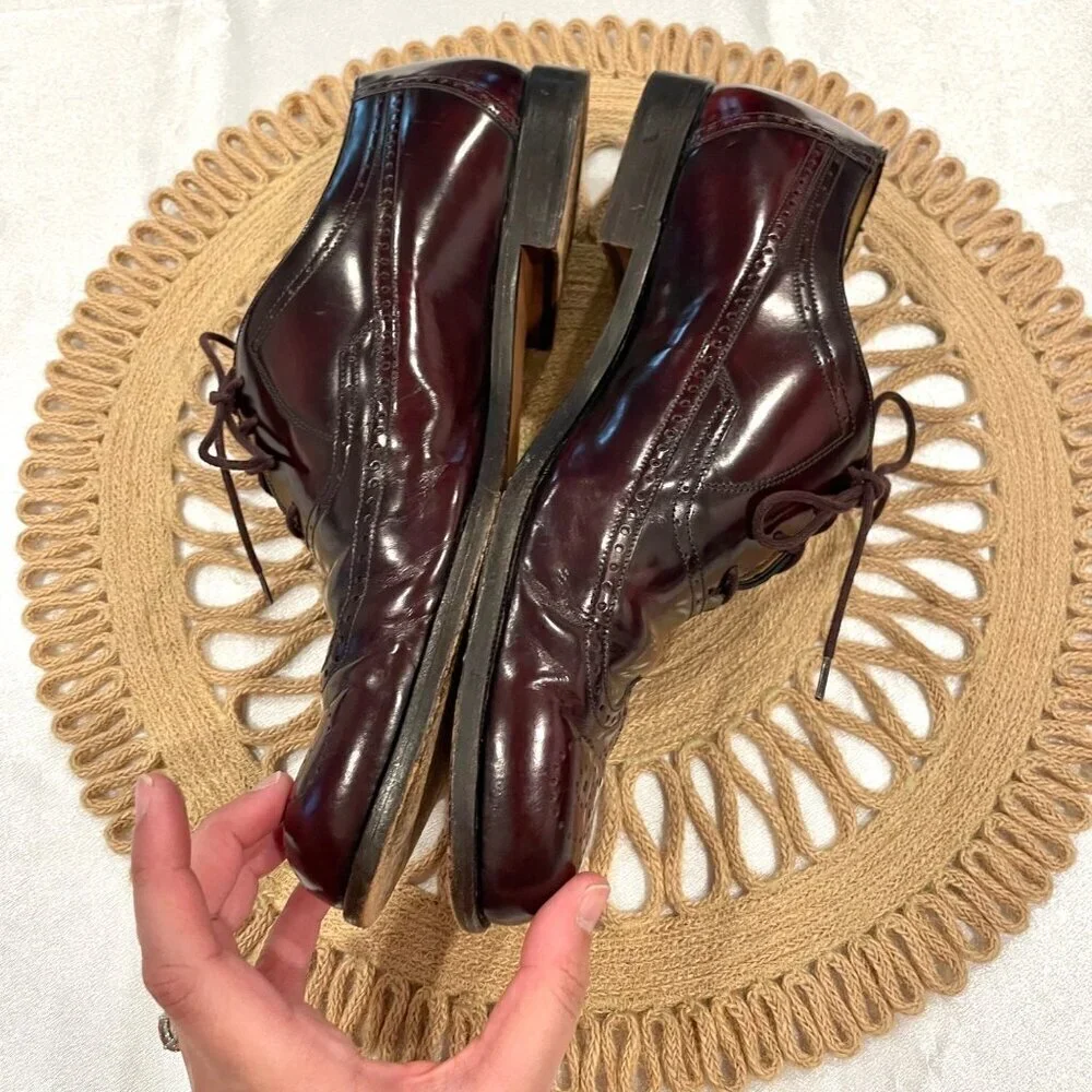 BALLY Wingtip Mens Oxford Shoes Ledar Leather Burgundy Size 10D